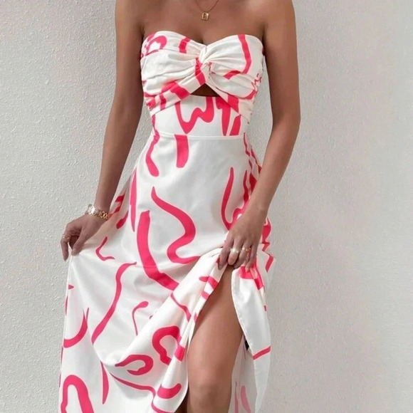 Women'S Printed Twist Knot Cutout Strapless Dress - Picture 1 of 5